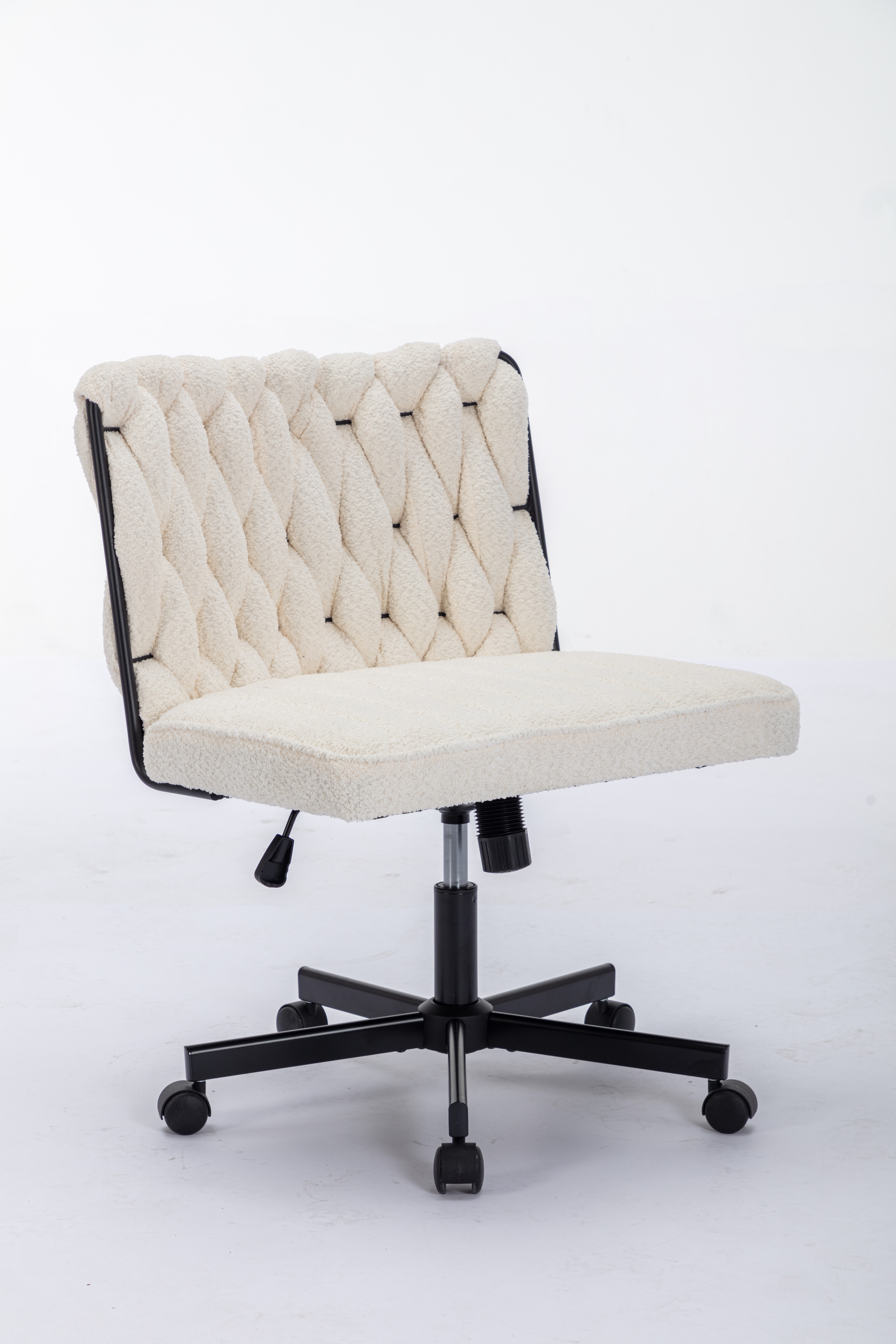 Criss Cross Legged Office Desk Chair With Wheels, Modern Armless Desk Chair With Wide Seat, Home Office Chairs For Work, Meditation, Vanity,White_voghion.com